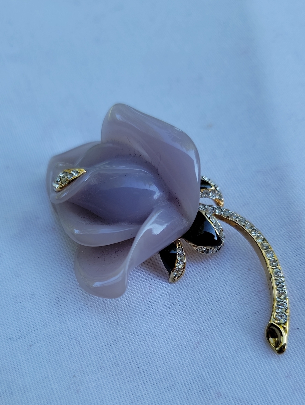 Vintage Kenneth Jay Lane Pale Lavender Rose Brooch with Gold Tone Stem Desirable